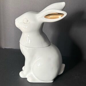 Brand New 2016 Threshold Rabbit Bunny Cookie Jar White Porcelain Gold Ear Easter